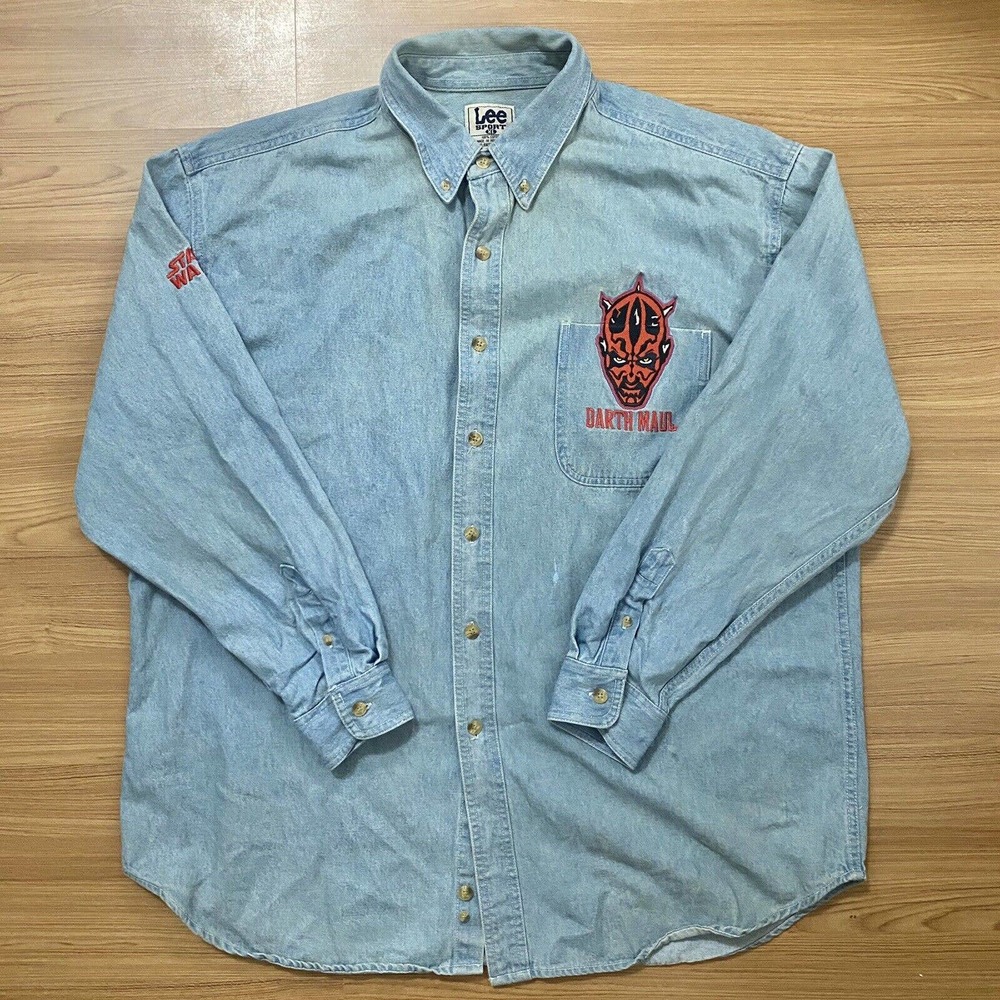 Lee Sport Vintage Denim Shirt Mens XL Star Wars Episode 2 Darth Maul Embroidered